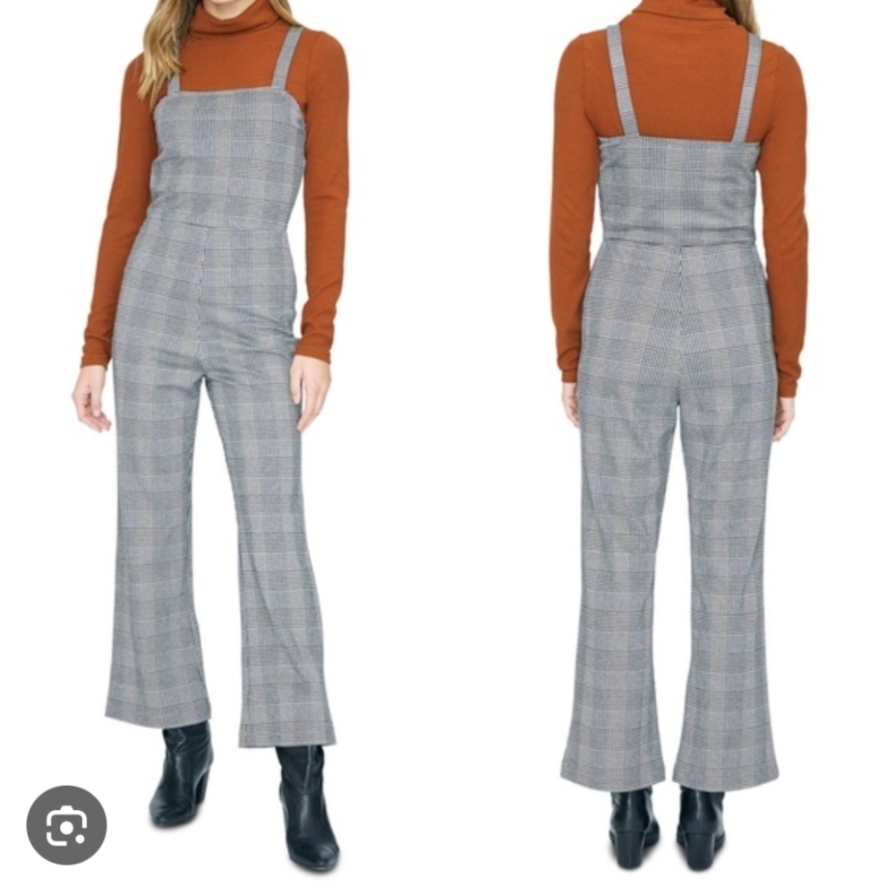 SANCTUARY Stretch Plaid Overalls Flare Leg Jumpsuit